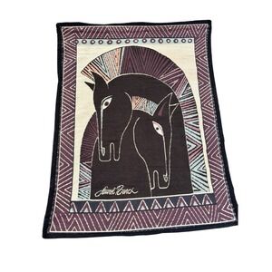LAUREL BURCH Tabbed Wall Hanging Tapestry Horses Woven